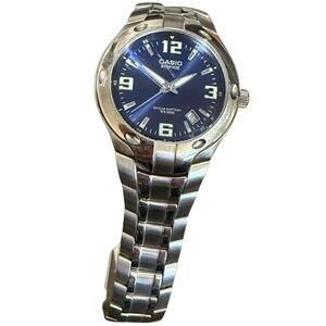 Casio Edifice Stainless Steel Silver Watch Blue Dial face sporty designer